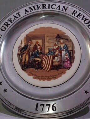 1776 Commemorative Silver-Tone Decorative Serving Plate, Red/Blue/Cream Accent